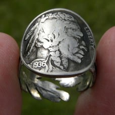 Signet ring sterling silver 1936 authentic Buffalo Indian Nickel coin adjustable