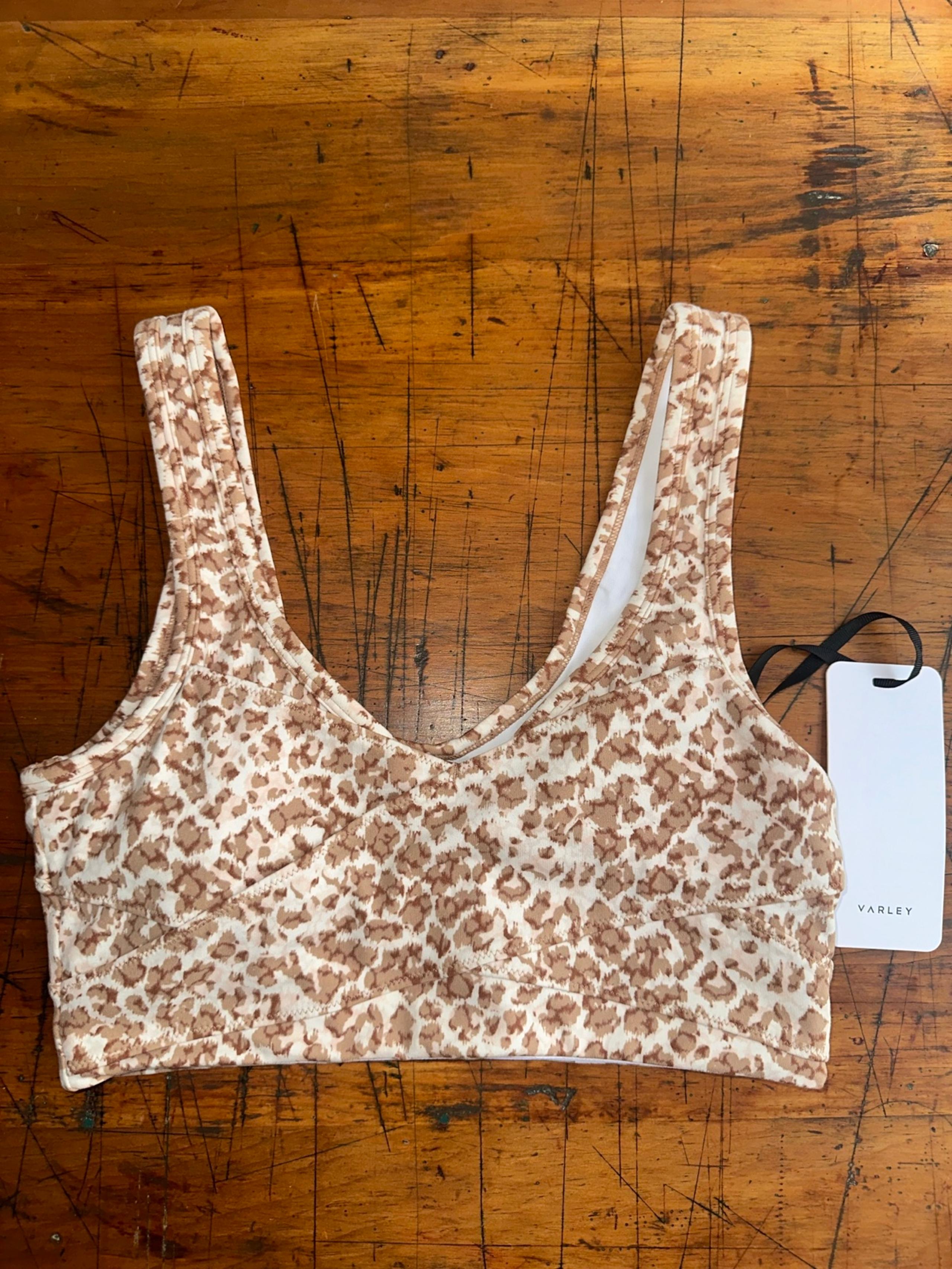 Varley Women's Let's Move Kellam Tan Animal Print Sports Bra Size Small