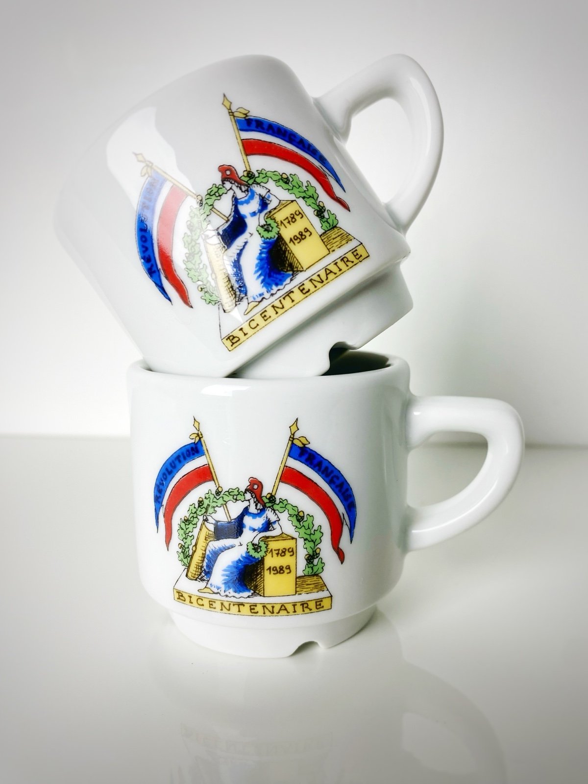 Apilco Porcelain Bicentenaire De La Revolution France Espresso Cups Mugs SET