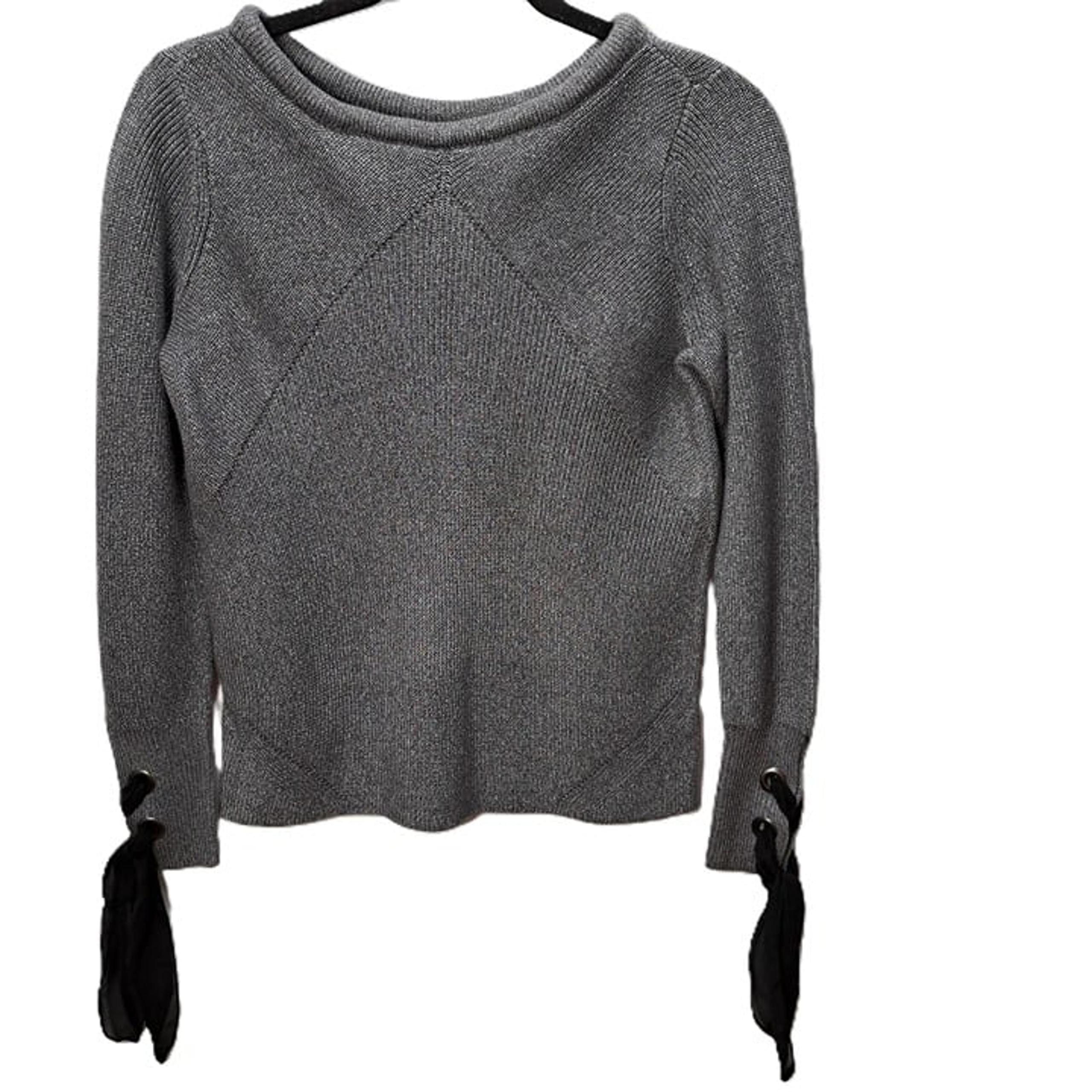 Nic+Zoe Womens Silver Gray Long Sleeve Ribbed Crew Neck Sweater w/Ties Medium