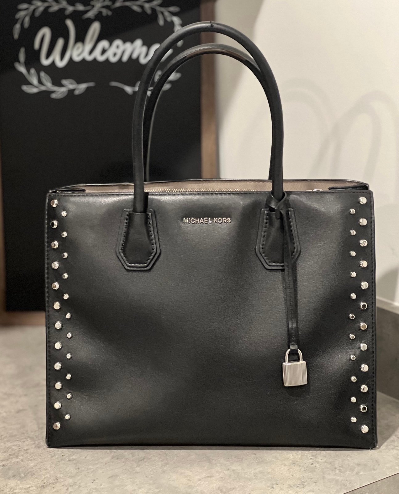 Michael Kors Large Mercer Studded Leather Tote-EUC!