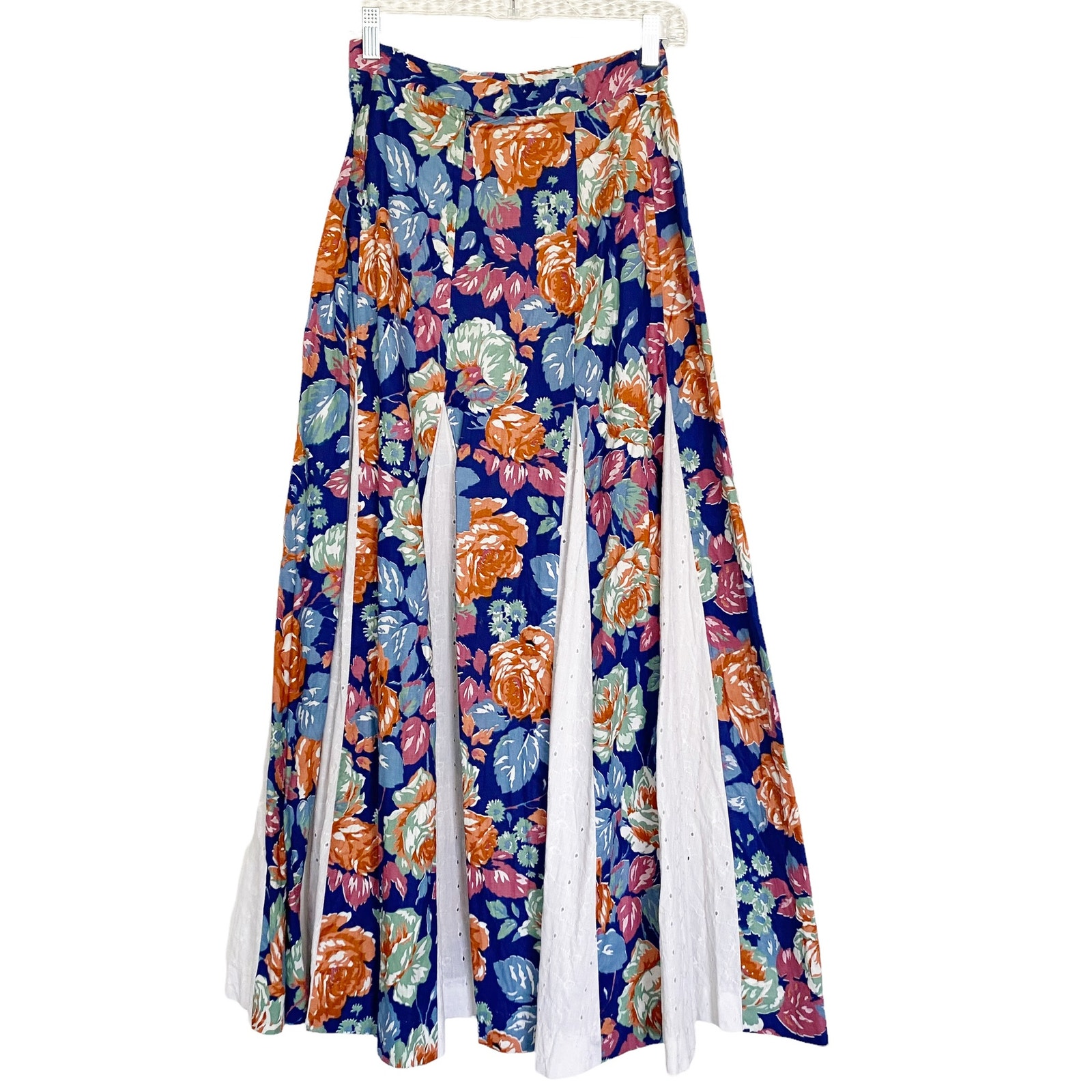 Vintage Floral Print Pleated Womens High Waist Maxi Skirt Boho Eyelet