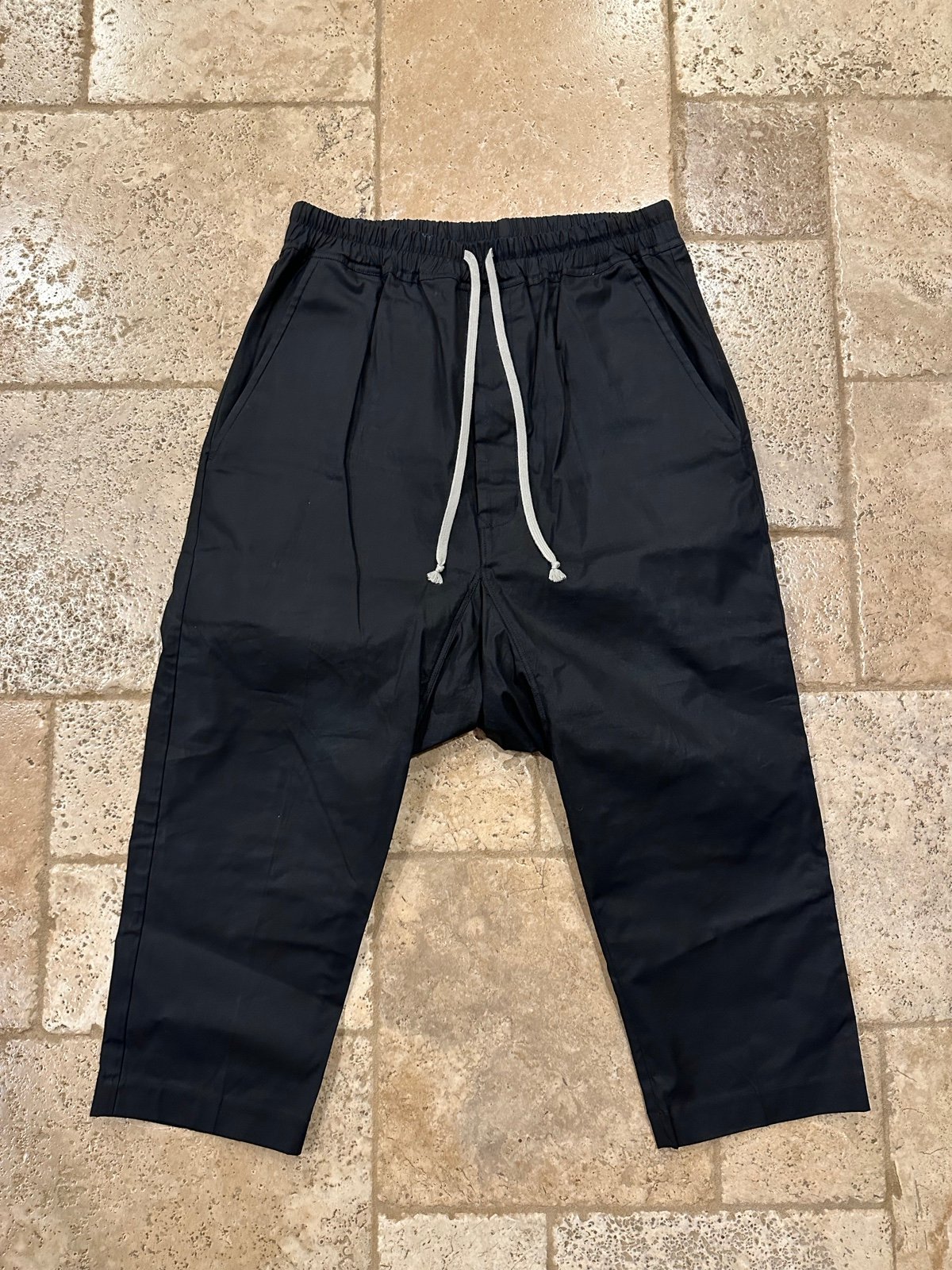 Rick Owens Drawstring Cropped Black EDFU Drop Crotch Pants