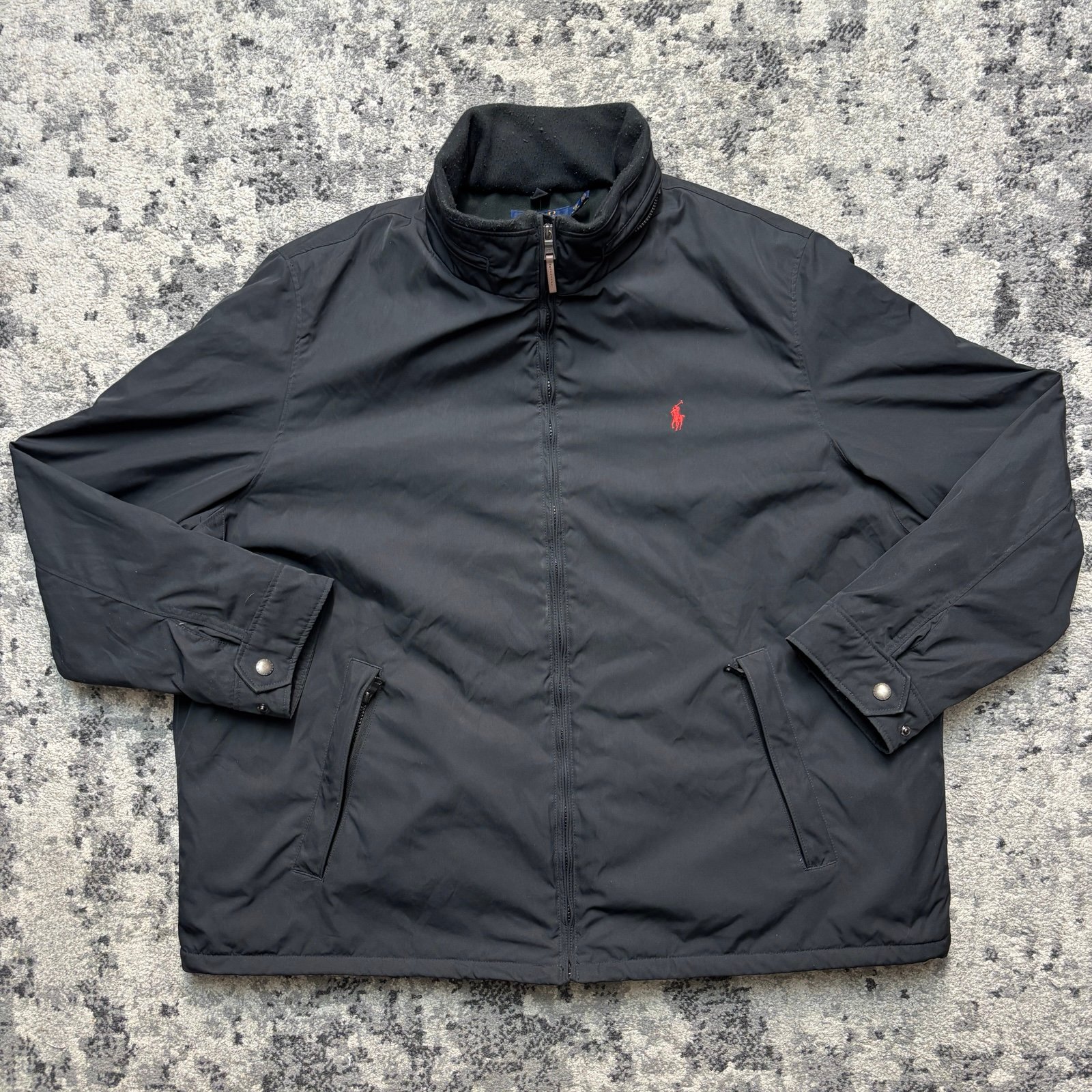 Polo Ralph Lauren Mens 3XB Big Black Jacket Full Zip Coat Fleece Lined Red Pony