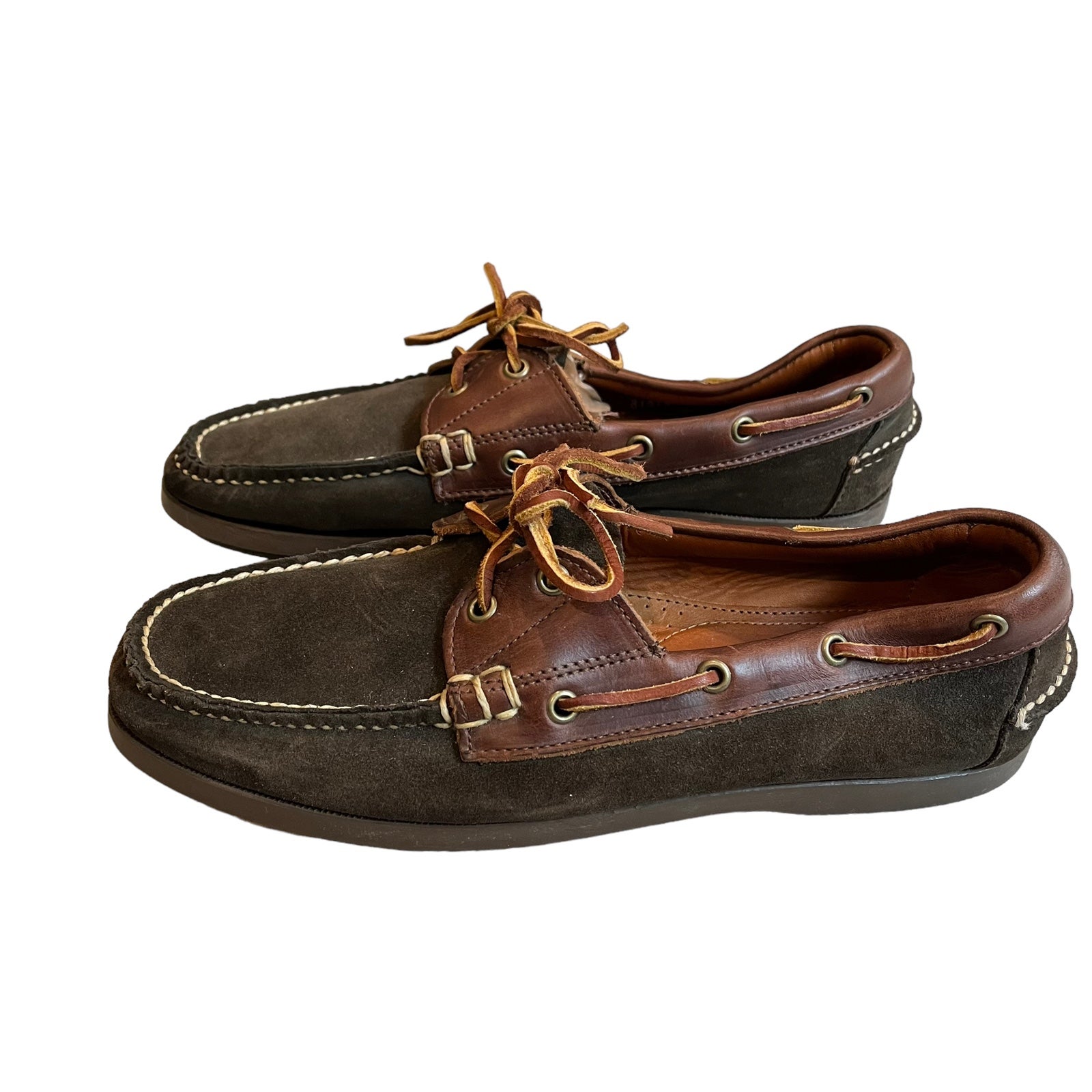 Ralph Lauren Two Tone Brown Suede and Leather Boat Shoes, Sz 10