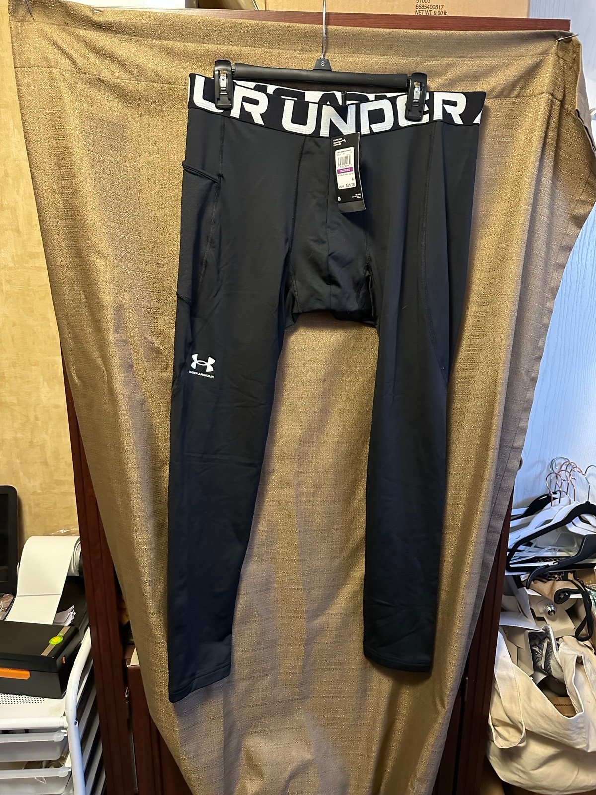NWT Under Armour Men's ColdGear Leggings With Pockets Size 2XL Black