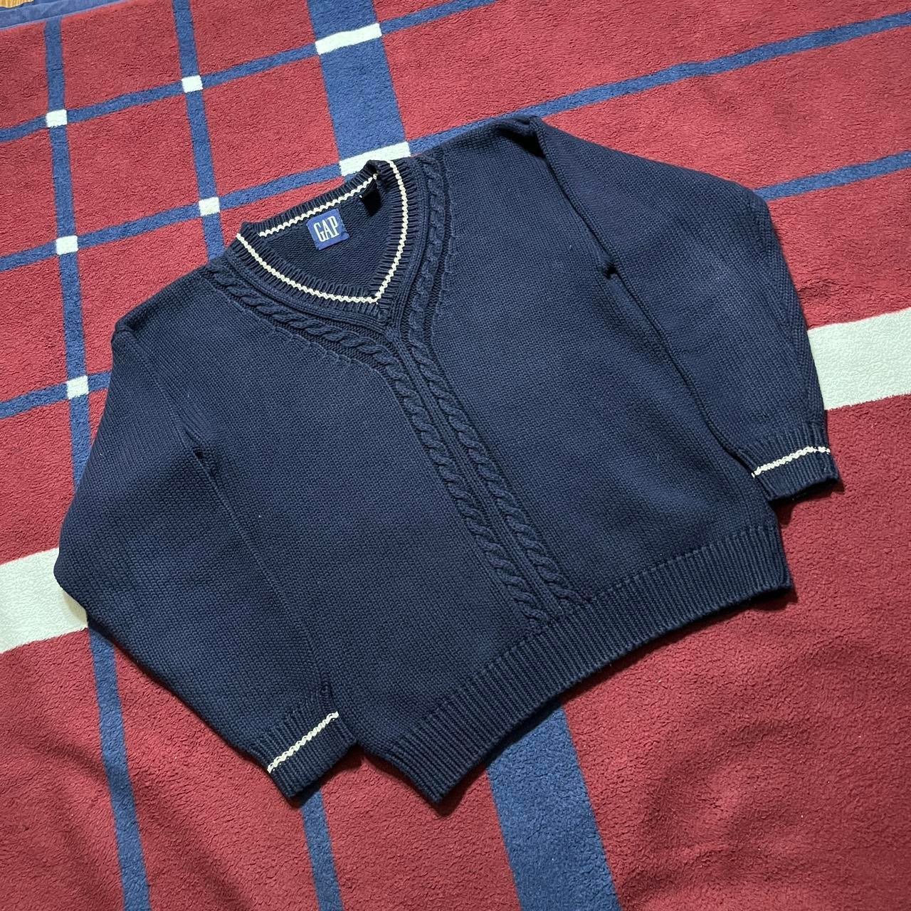 GAP navy blue v neck cut varsity chain link cable knitted pullover sweater
