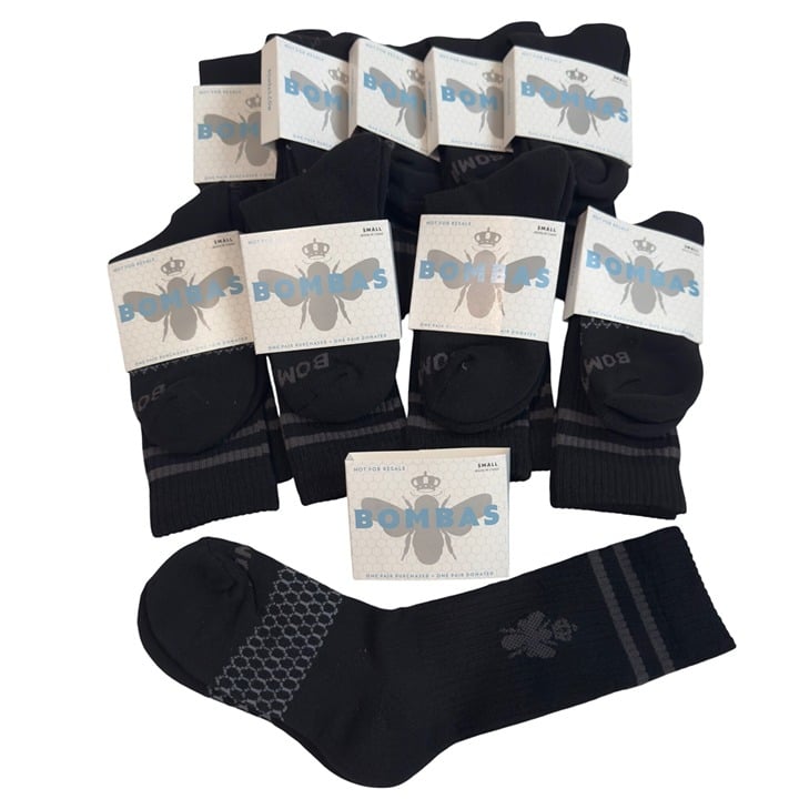 Bombas Crew socks size small black honeycomb arch support stay up antimicrobial