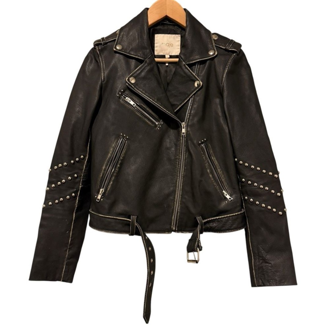 Maje Studded Biker Moto Leather Jacket Women’s Sz 36 (US S)