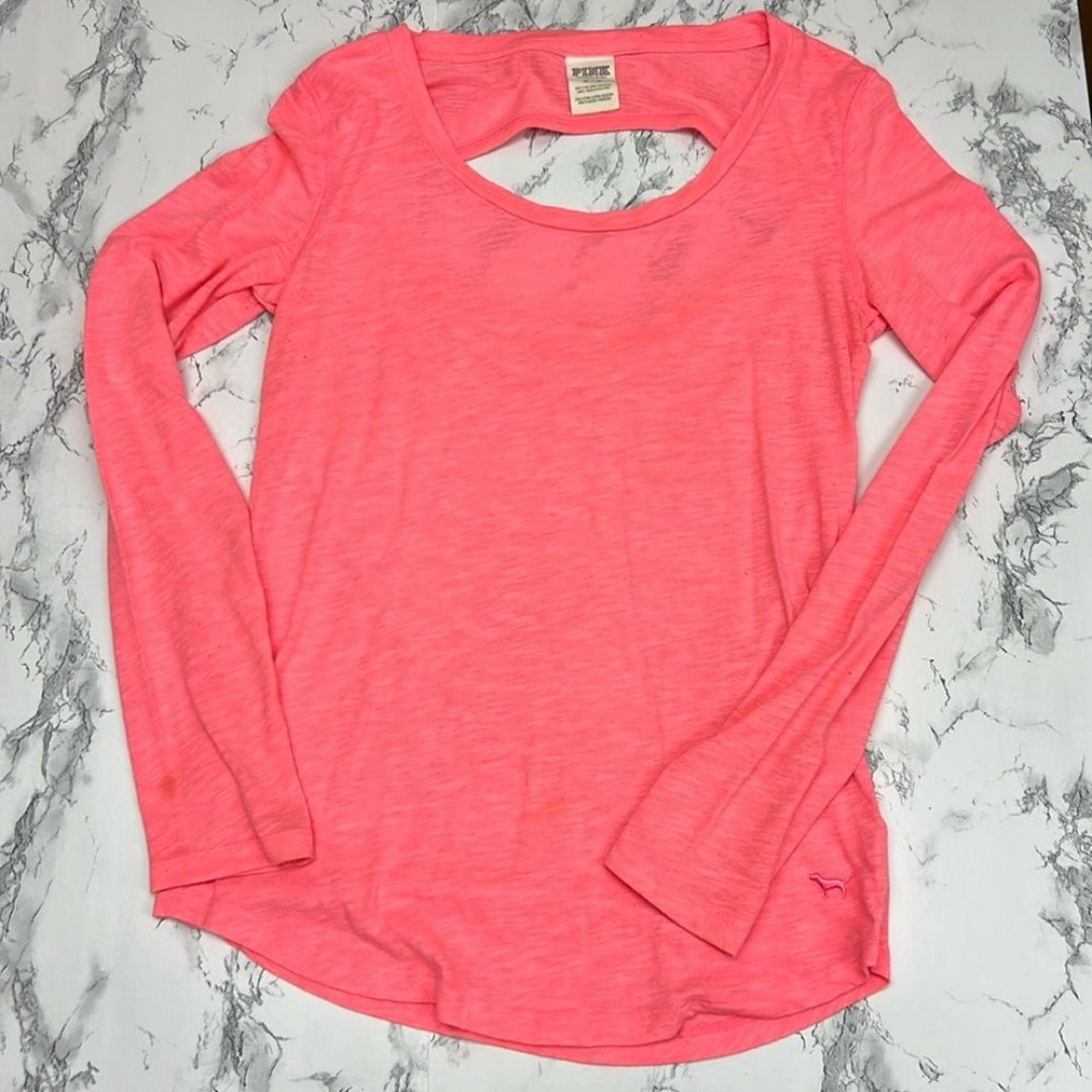 Pink VS Open Back Scoop Neck Long Sleeve Top - 1128