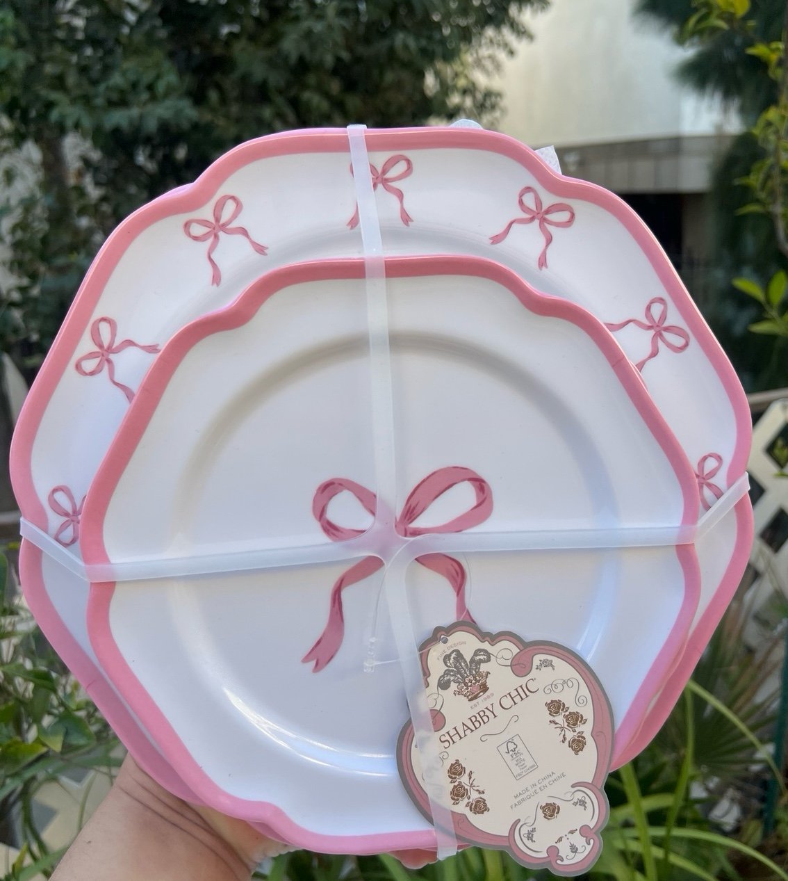 Pink bow plate set of 8