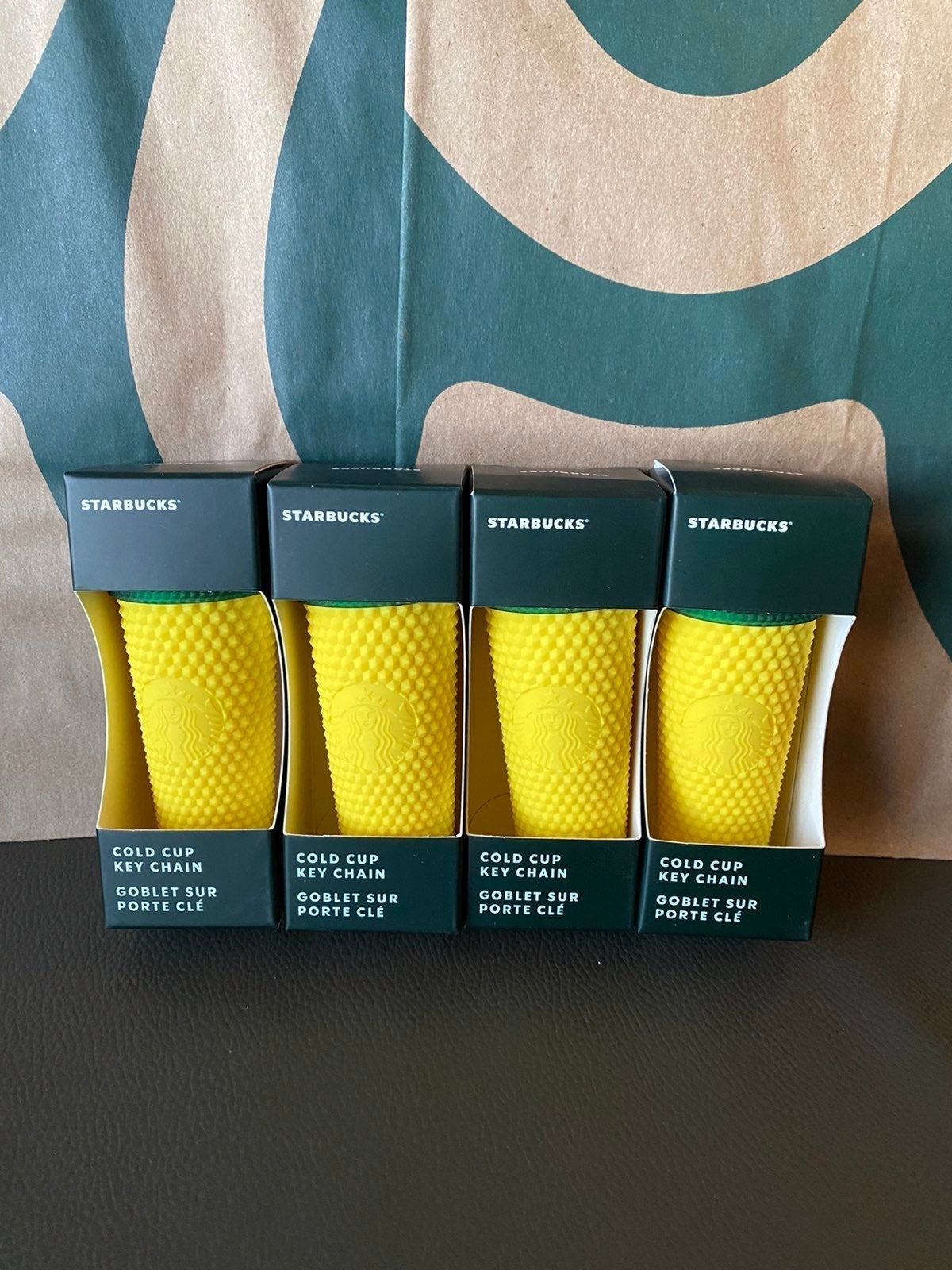 Starbucks Pineapple Studded Cup Key Chain Hawaii Exclusive - Set of 4