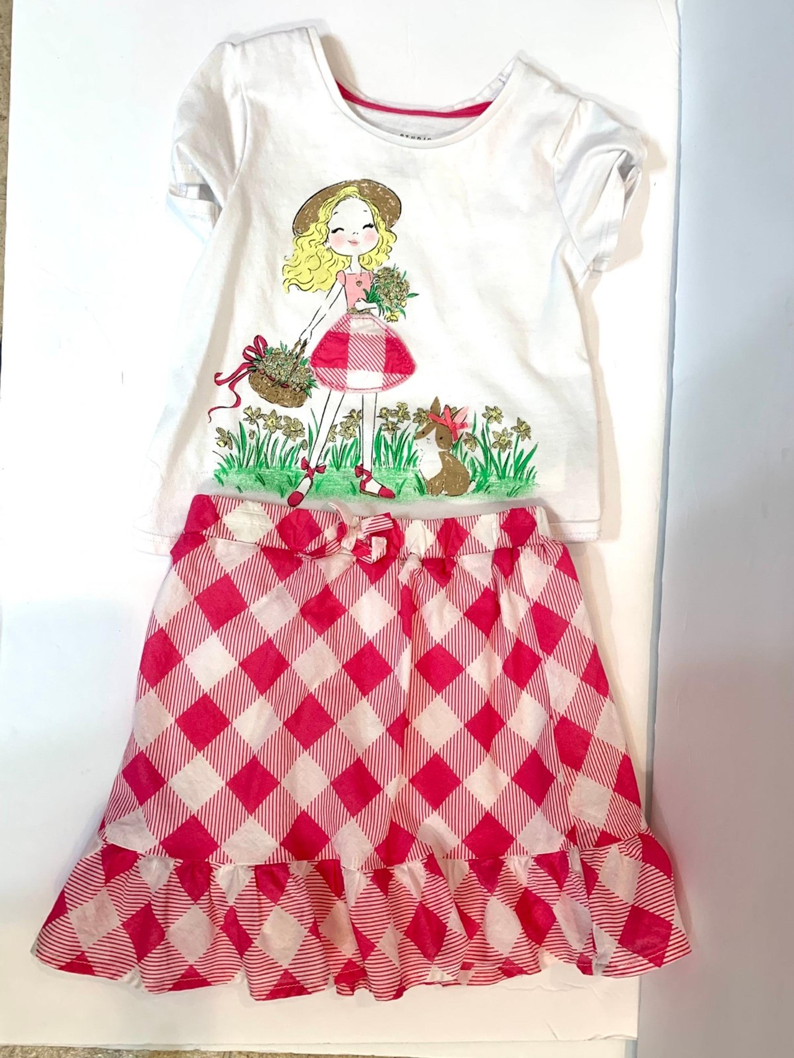 Girls Max Studio 2-Piece Shirt and Skirt Outfit pink and White Size 5/6