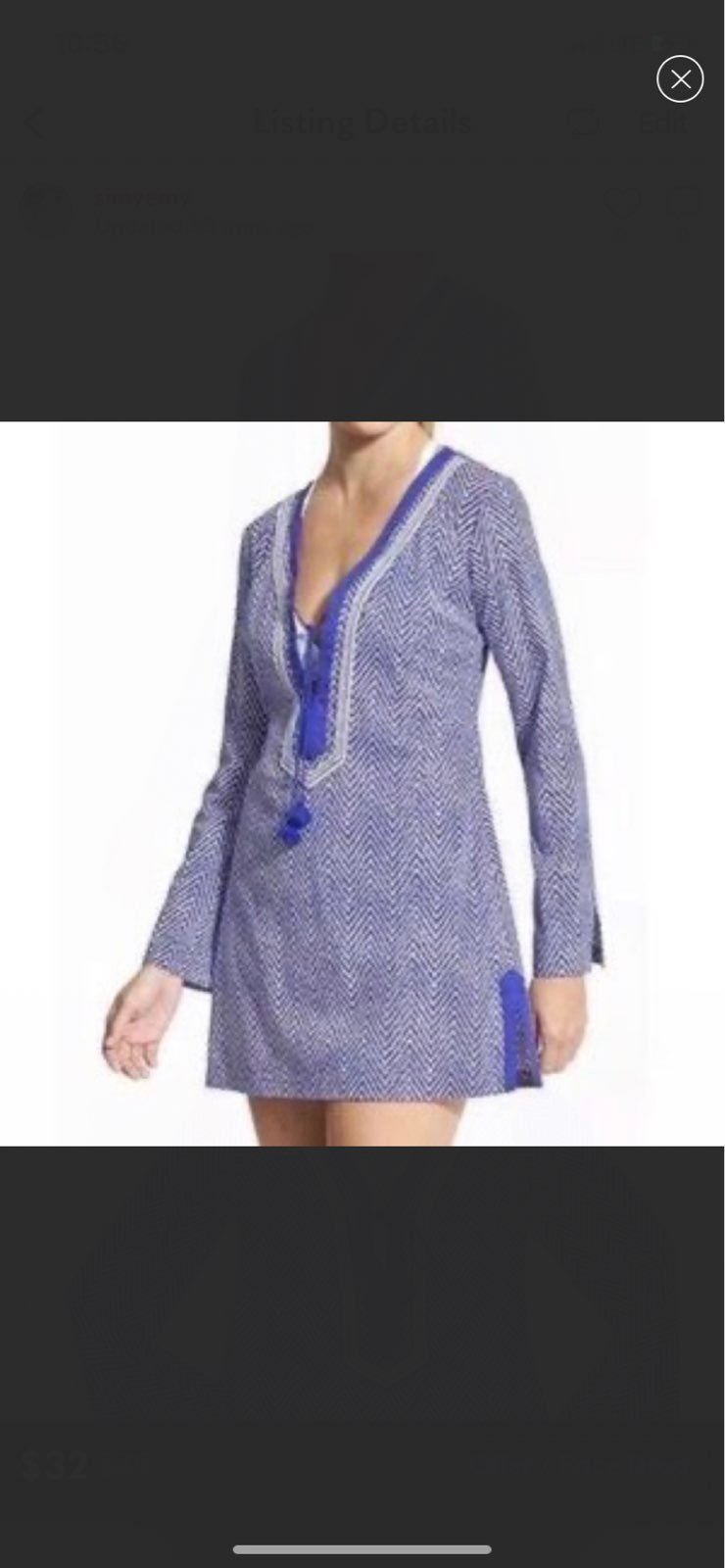 Athleta blue white chevron beach swim coverup tunic top