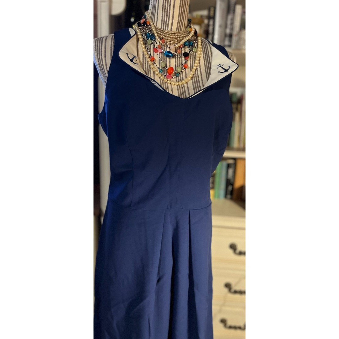 RockSteady Pinup Rockabilly Sleeveless Nautical Anchor Fit & Flare Midi Dress 2x