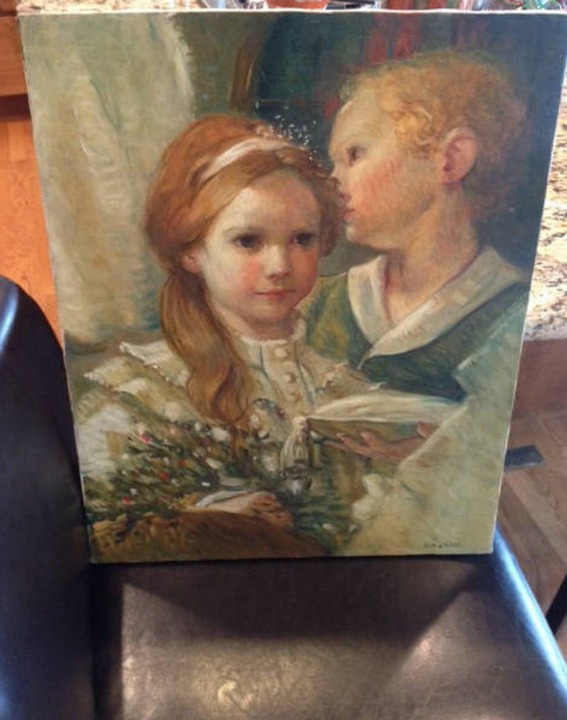 VICTORIAN OIL PAINTING of two children
