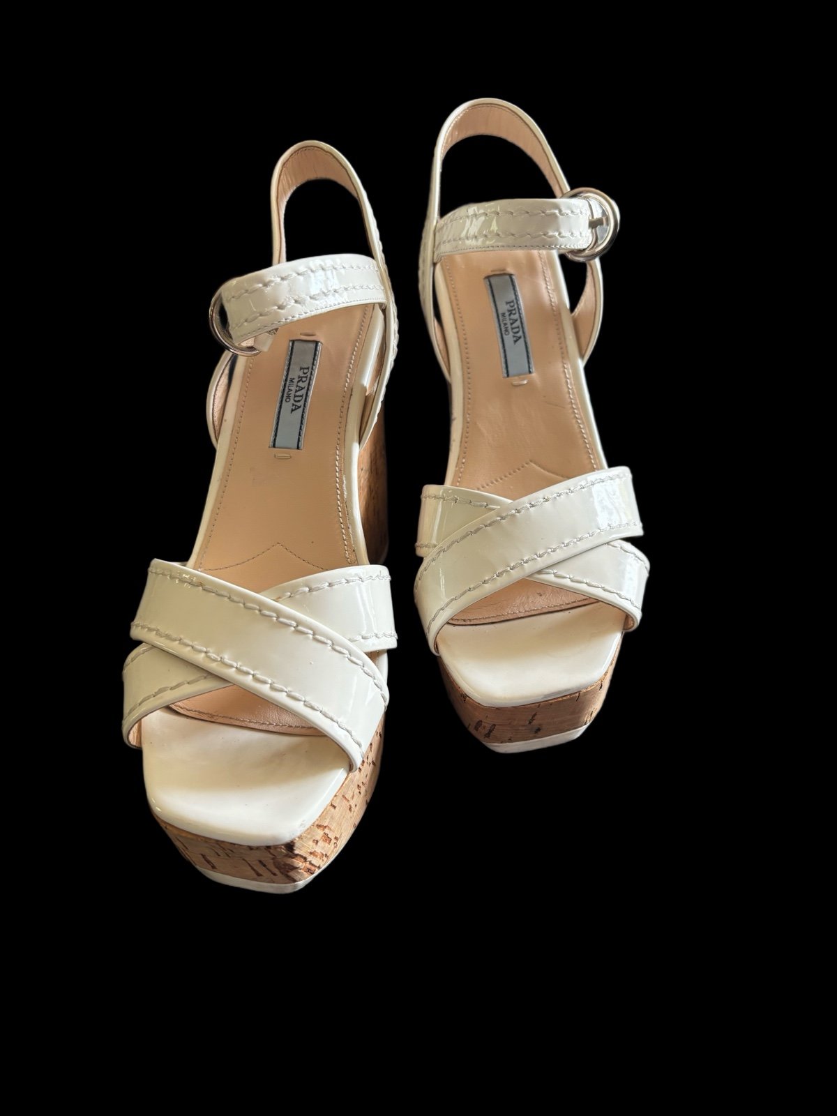 Prada Women's Criss Cross Espadrille Wedge Heels White Size 37 (US 6/6.5)