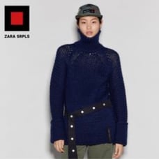 New Zara SRPLS SWTR 05 Navy Blue Turtleneck Sweater Surplus Small 4566/001 NWOT