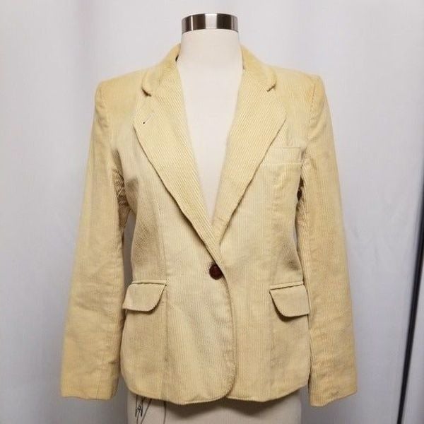 Vintage 70s Western Boho Cream Corduroy Single Button Blazer Jacket Md