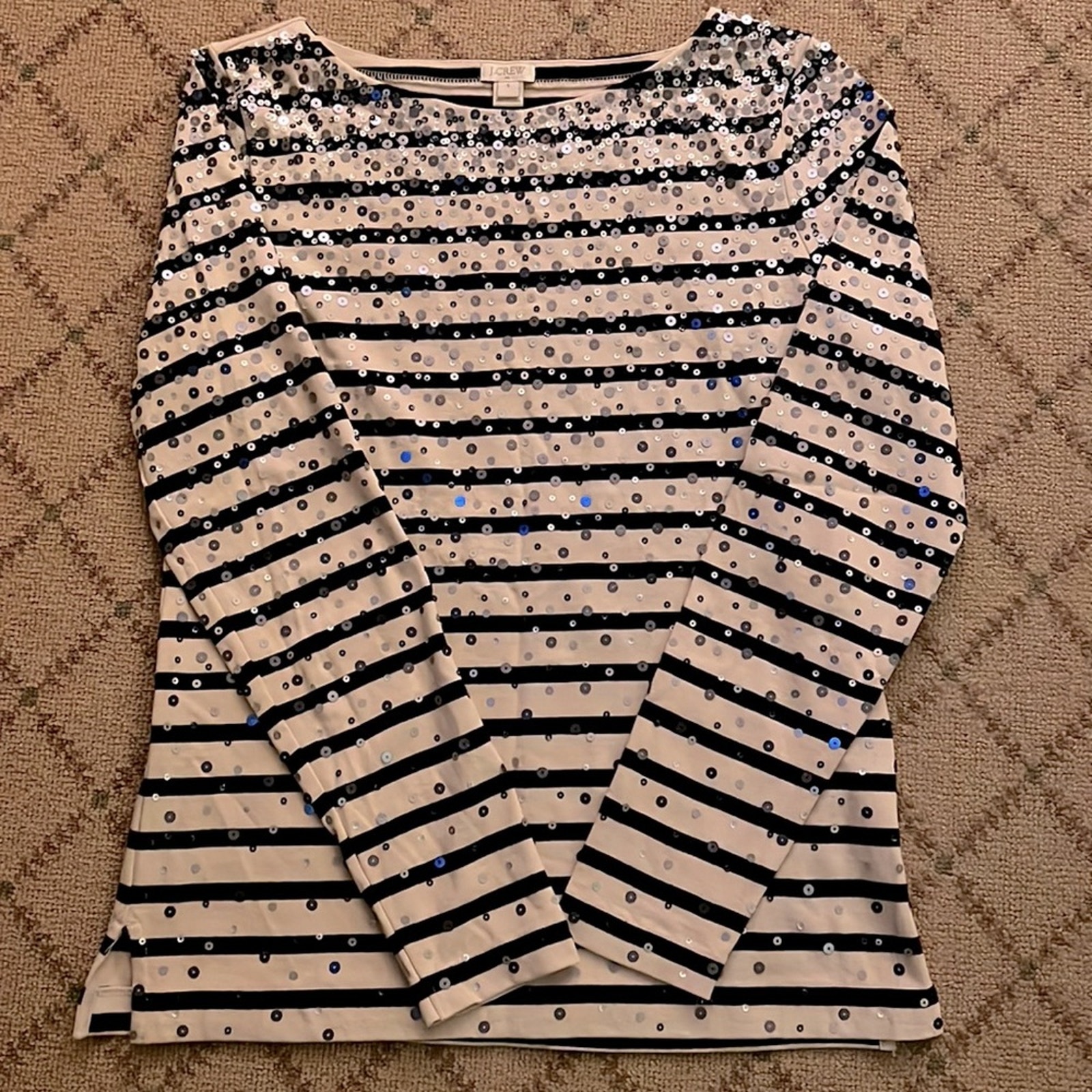 J. Crew navy striped tunic w hand sewn sequin embellishment NWOT S