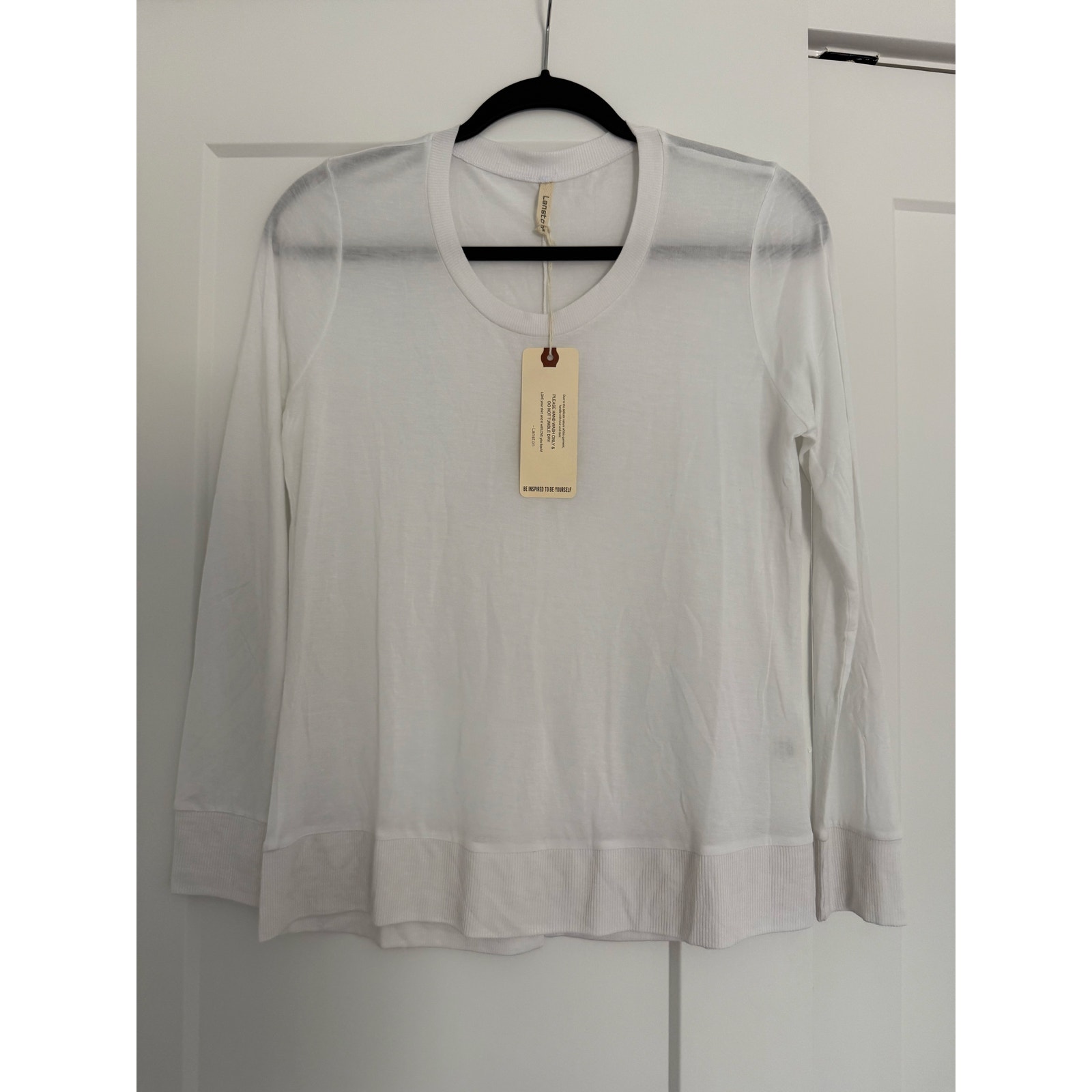 109 New Lanston White Siro Micro Modal Long Sleeve Tee - White - Small