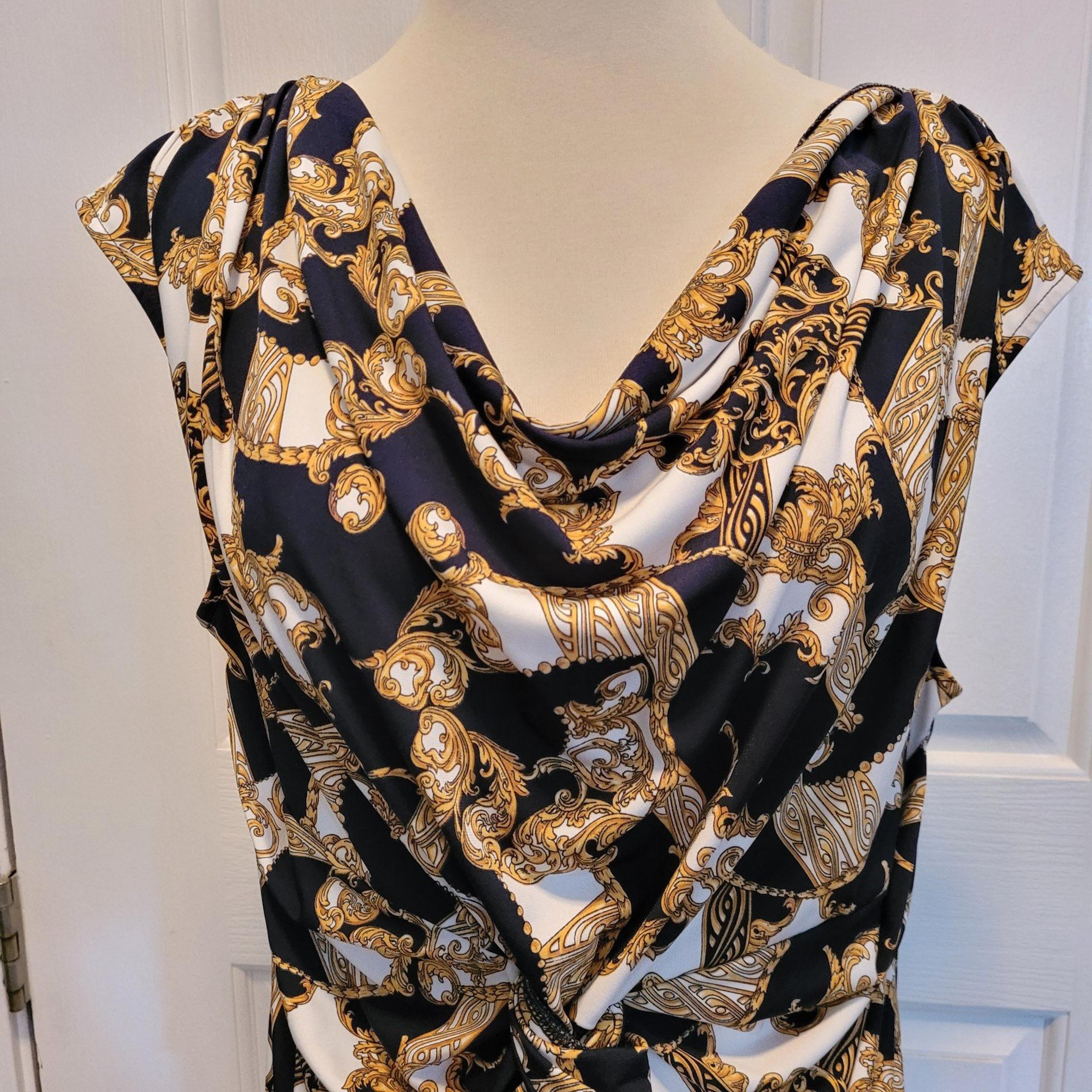 Ellen Tracy Cowl Neck Blouse Top Sleeveless Ruched Equestrian Preppy Black Large