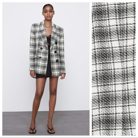 NWT. Zara Plaid Textured Blazer. Size L.