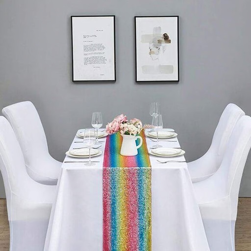 NEW 6PCS 12x72 Inch Sequin Table Runner Rainbow Glitter Table Runner for Party,
