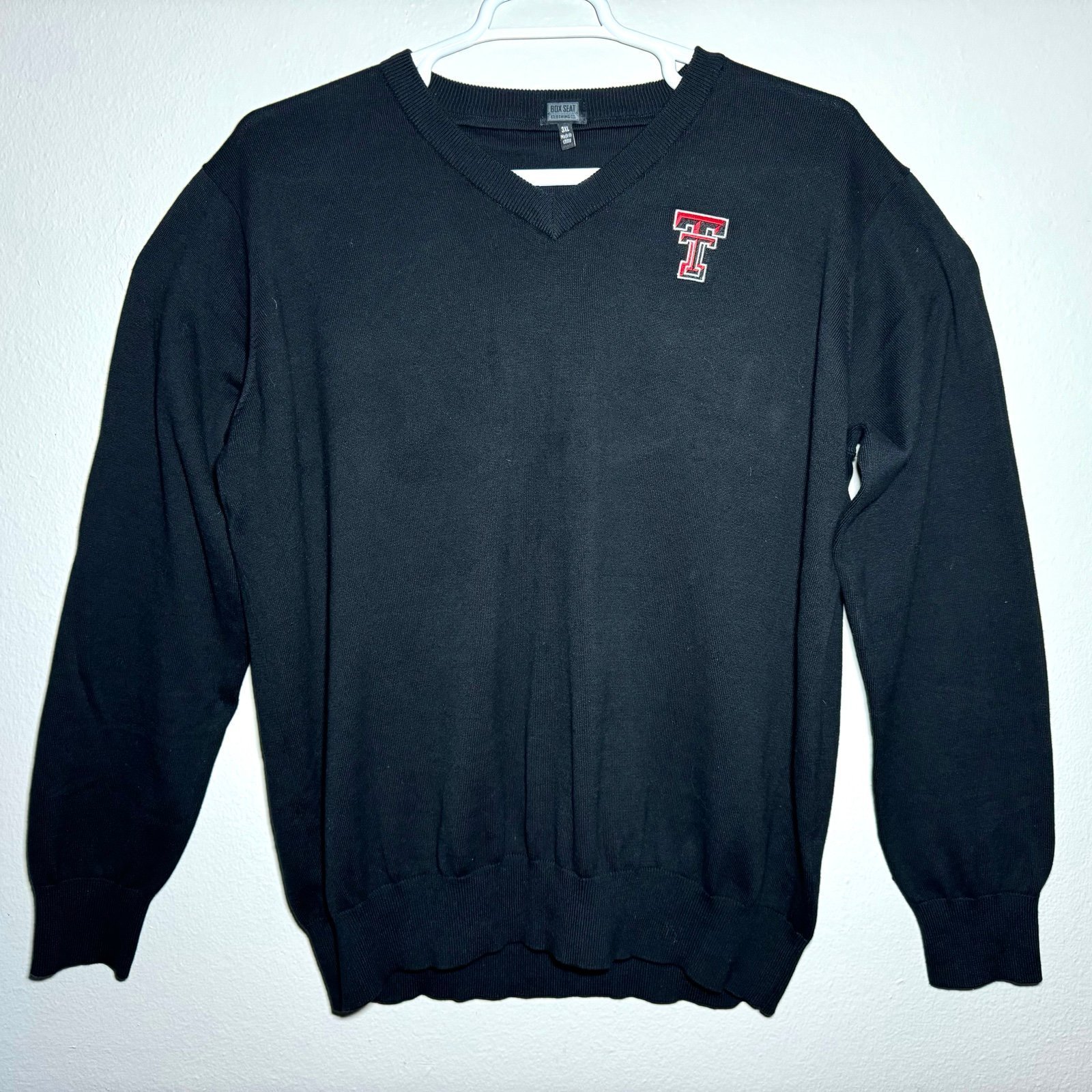 Texas Tech Logo Red Raiders V-Neck Sweater by Box Seat Clothing Co. 3XL Black