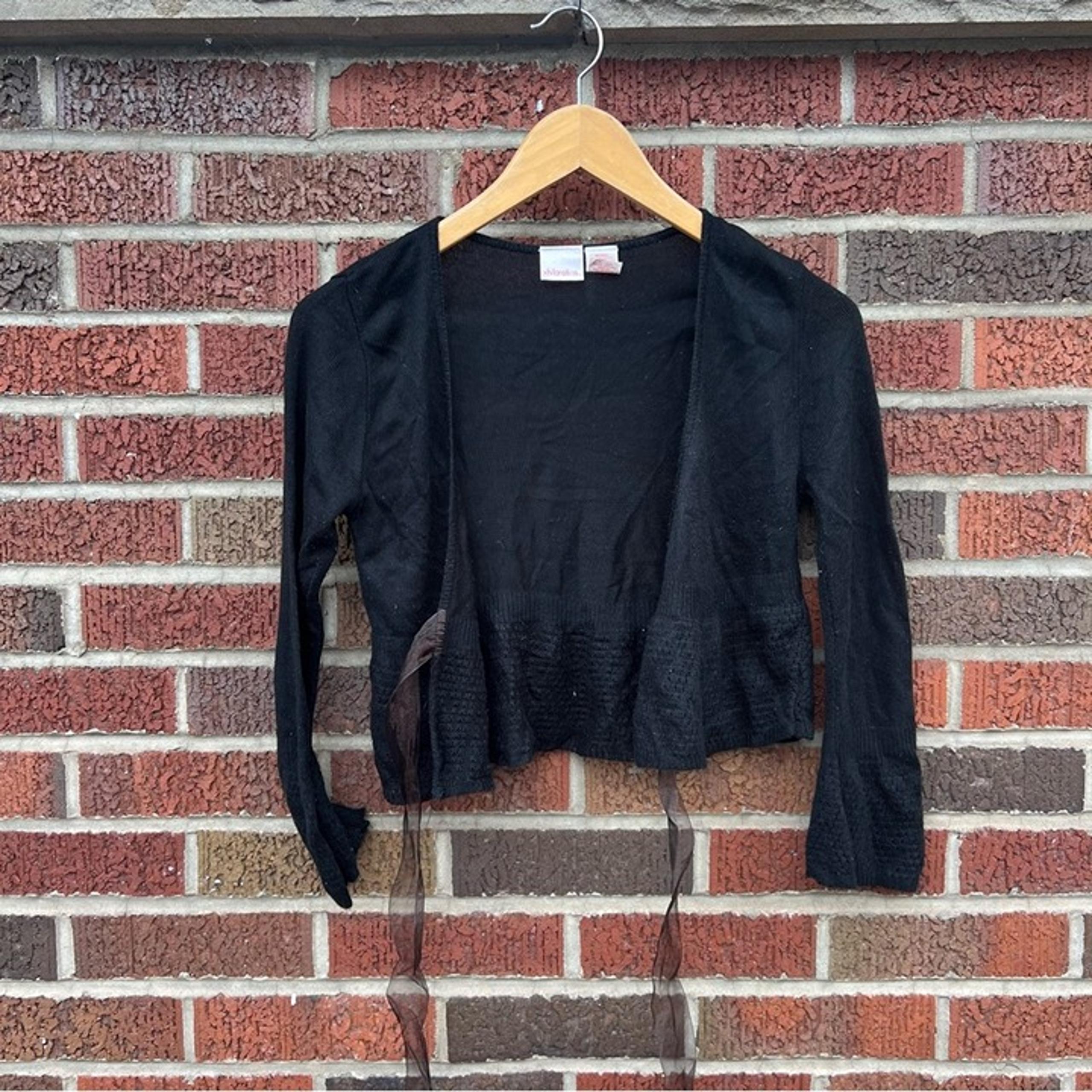 Xhilaration Black Open Knit Brown Ribbon Cropped Sweater Cardigan