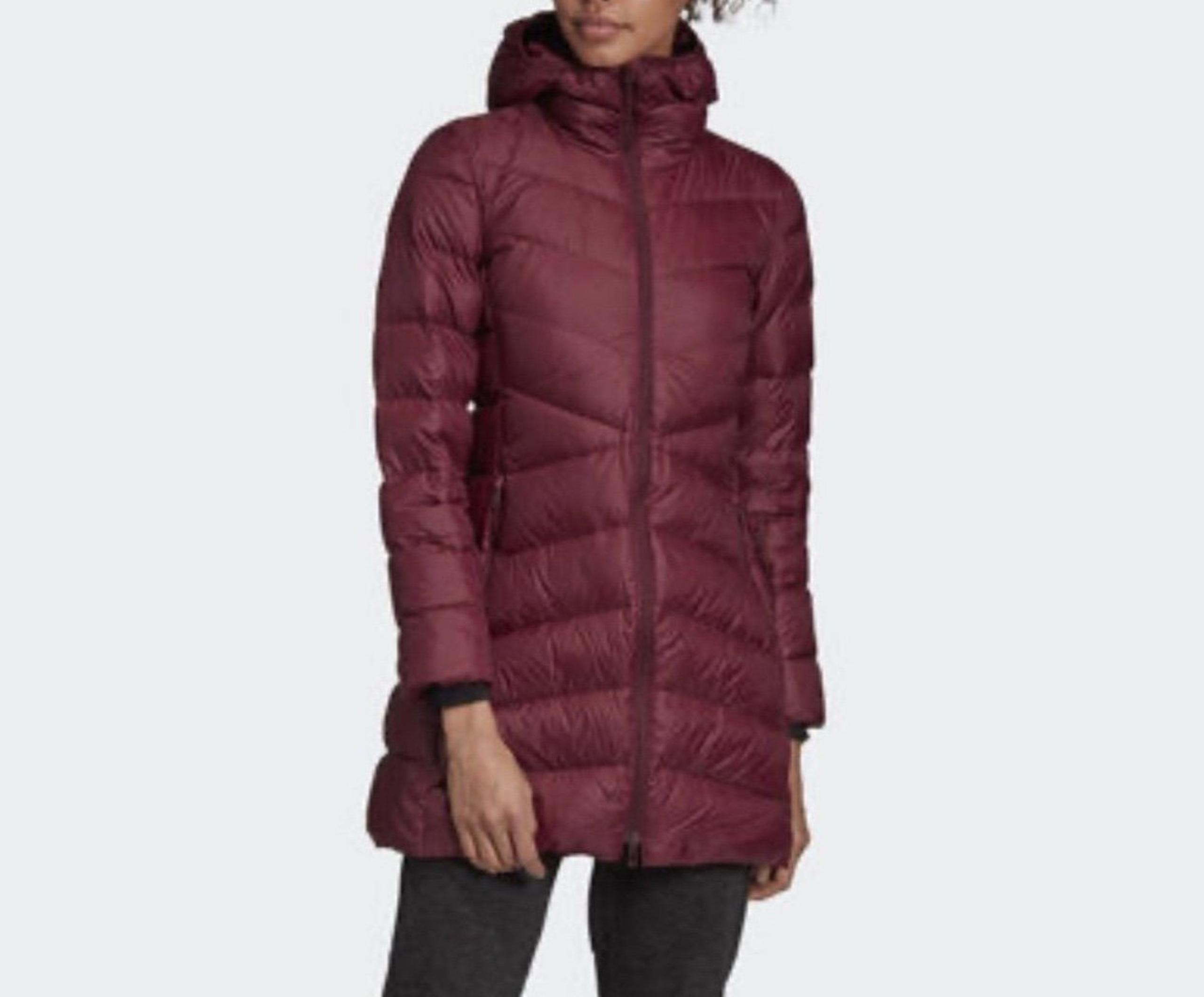 Adidas Women Climawarm Long Hooded Down Jacket Lightweight Sz XS Wm