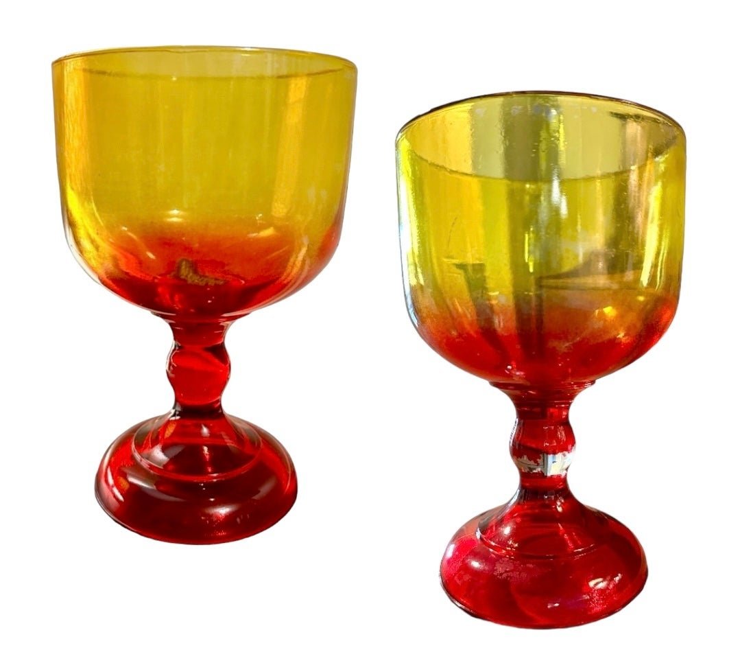 2-HERITAGE, VINTAGE, MINGLED RED & ORANGE GOBLETS IN LARGE SIZE.