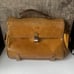 Piquadro Leather Blue Square Computer Briefcase Flapover Tote Travel Tan