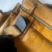 Piquadro Leather Blue Square Computer Briefcase Flapover Tote Travel Tan