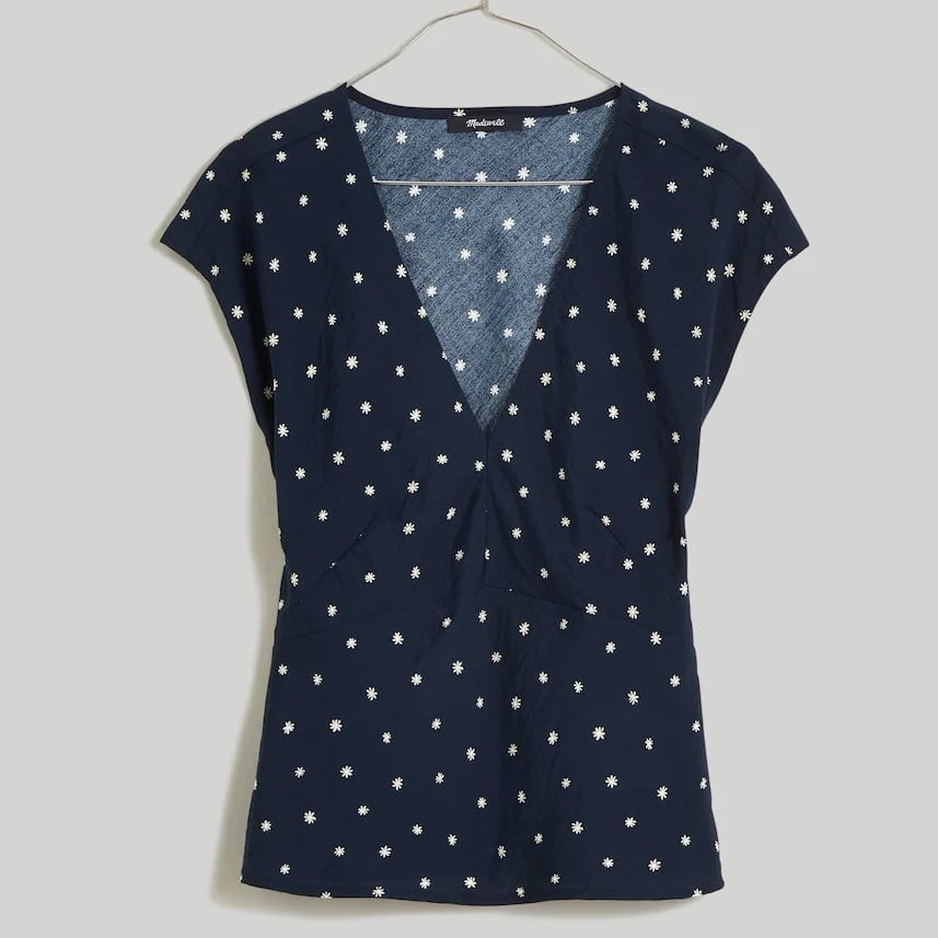 Madewell 2 Top V-Neck Cap-Sleeve Top in Ditsy Floral navy blue NWT