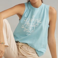 Anthropologie Ty Williams Boxy Tank Top Summer Please Slow Down Blue Size M