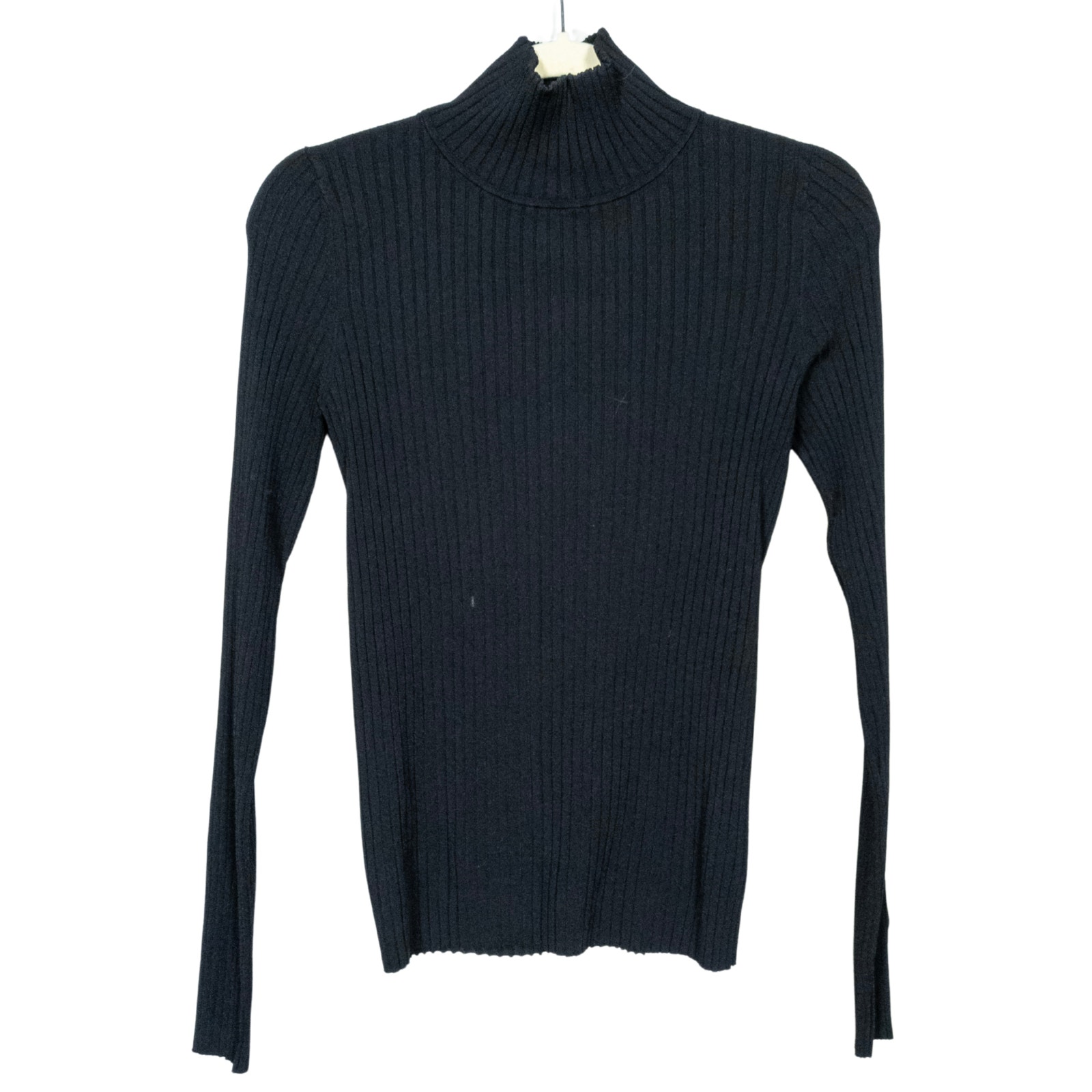 TORY BURCH Black Ribbed Knit Turtleneck Long Sleeve Logo Zipper Women's Small