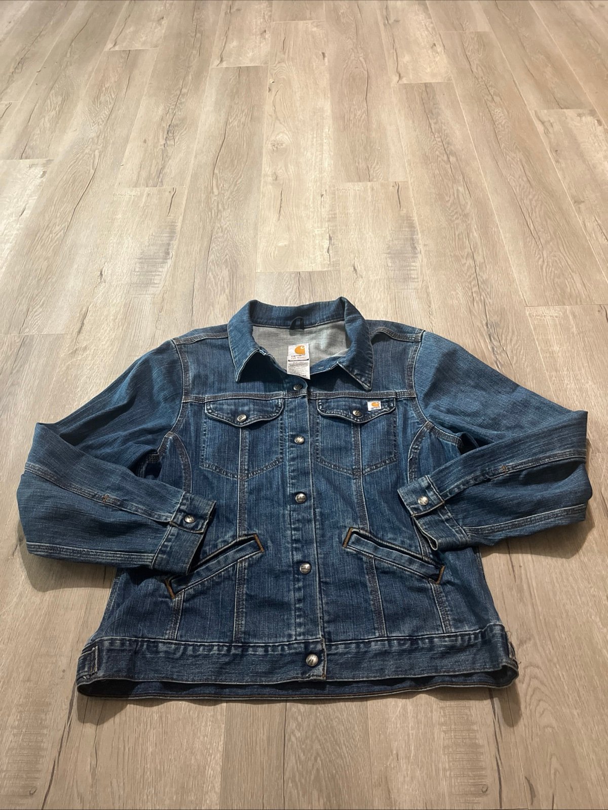 Carhartt Denim Snap Jacket Snap Button WJ001 FIO Women's XL Blue Medium Wash
