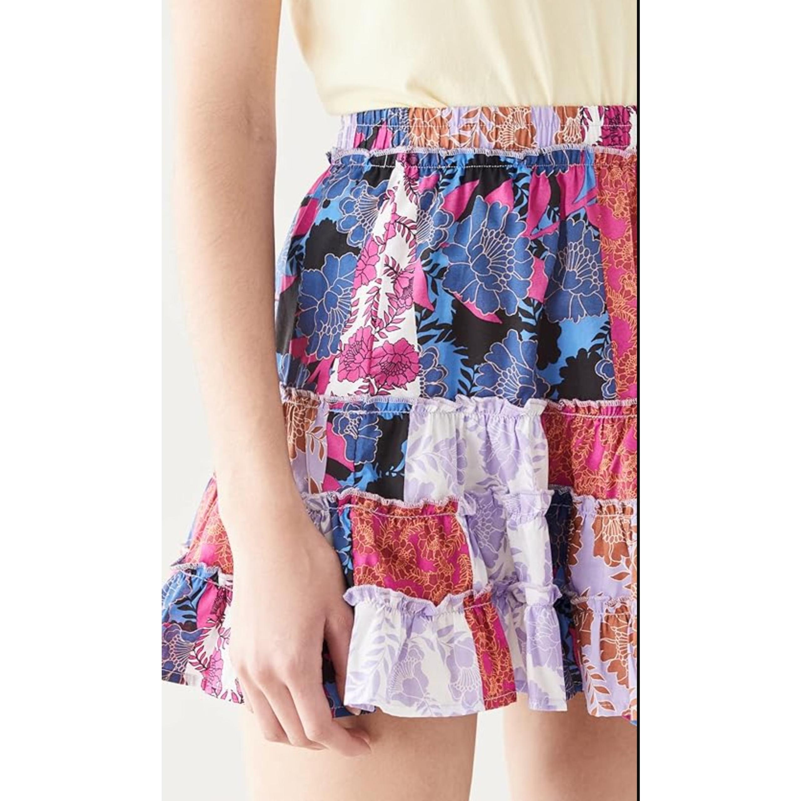 BB Dakota Tiered Patchwork Ruffle Mini Skirt