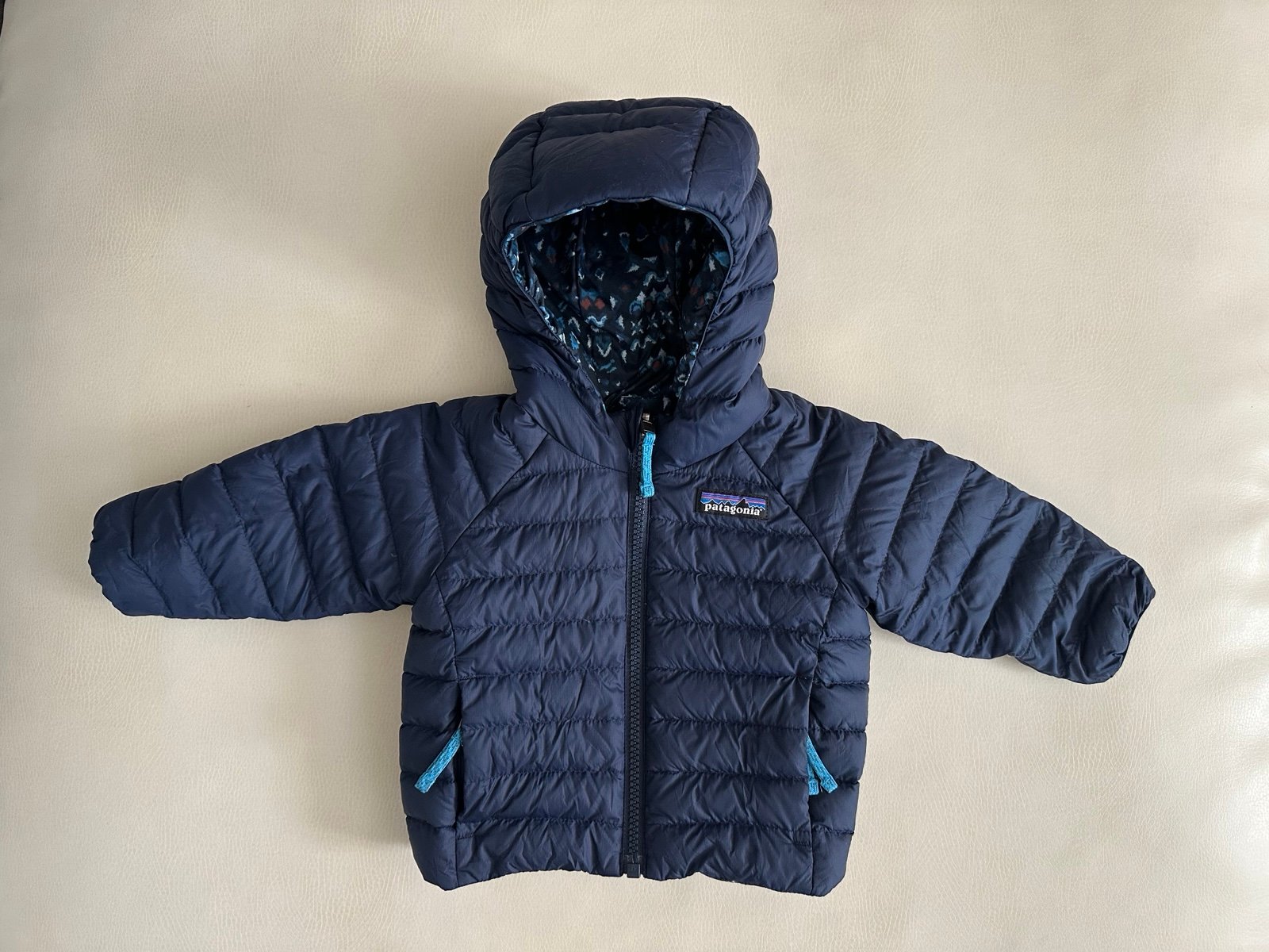 Baby Patagonia Down Reversible Jacket: Wandering Woods Tidepool Blue 6-12 month