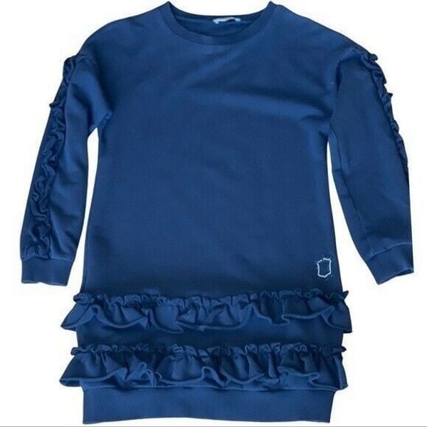Monnalisa Italian High End brand Black sweatshirt ruffle dress Kids 8
