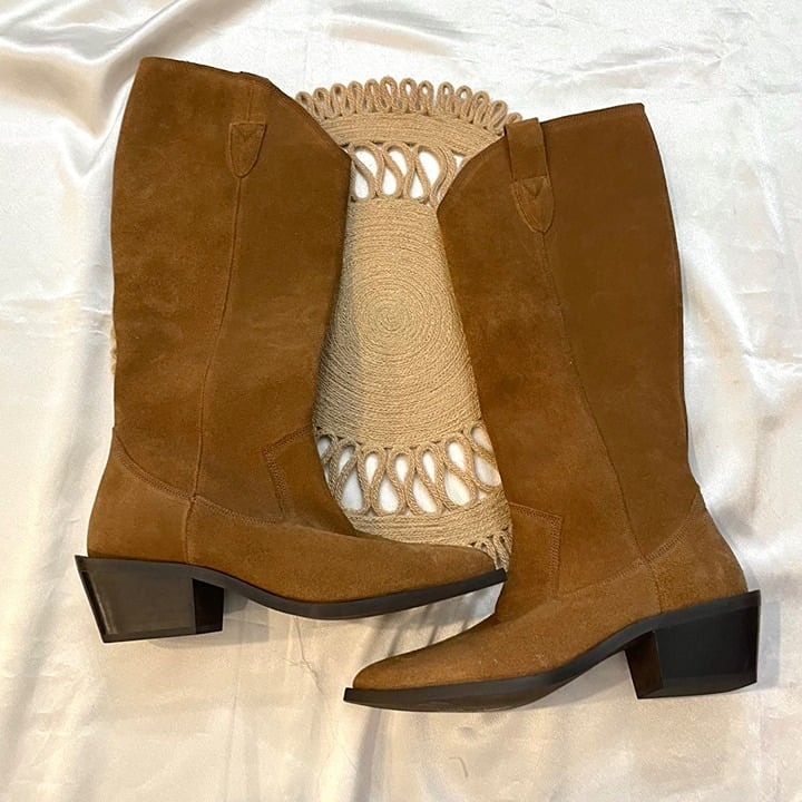 Bianco Biamona Western Boot High Suede Camel Brown Size 39