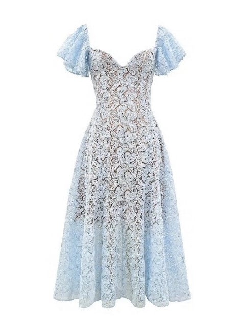 Austen Lace Flutter Sleeves Midi Dress