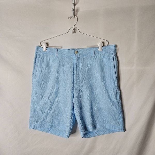 Peter Millar Featherweight Seersucker Blue Pinstripe Mens Shorts sz 36