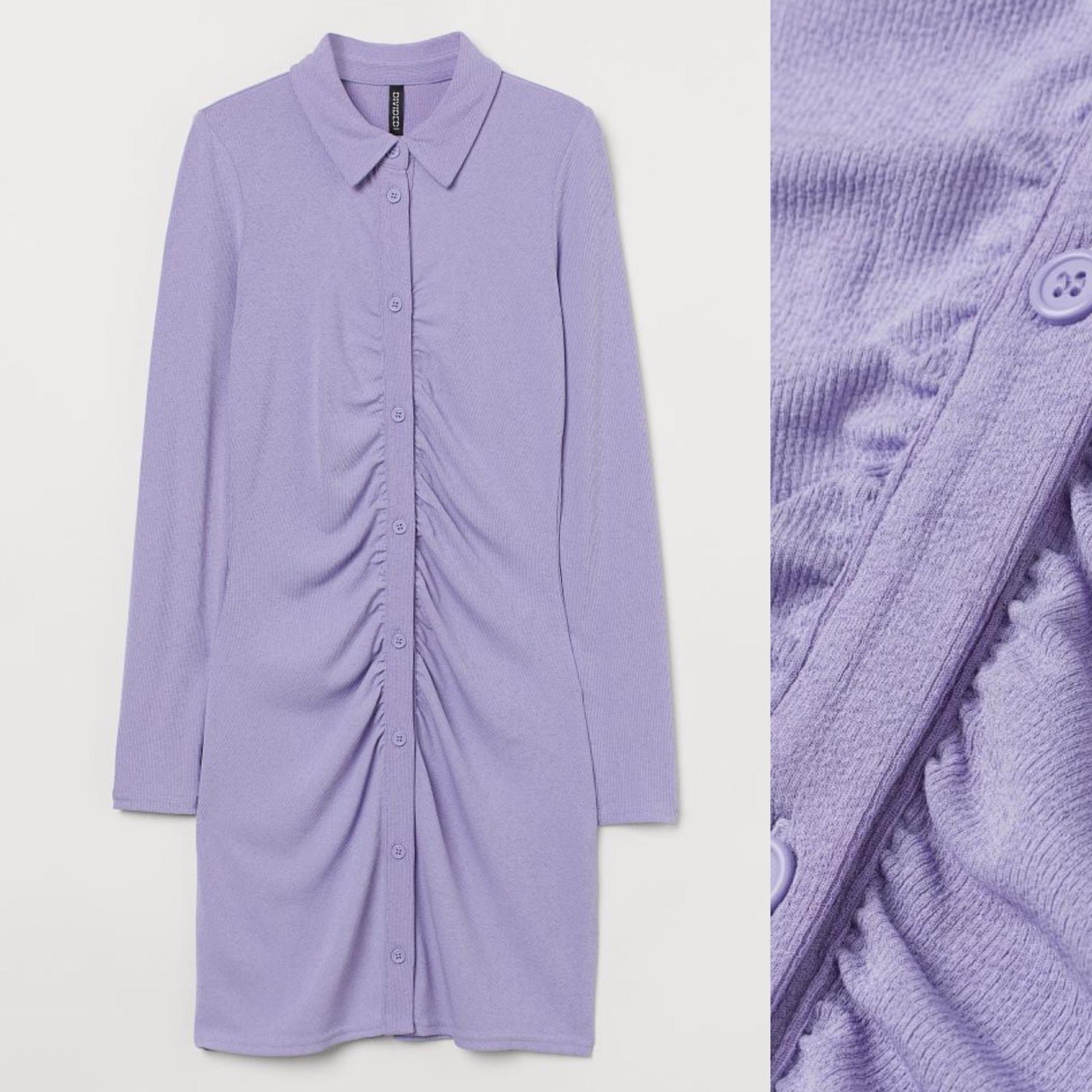 Purple midi ruched Dress Button up