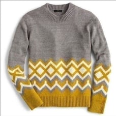 J. Crew Geometric Fair Isle Crewneck Sweater Gray Wool New Medium
