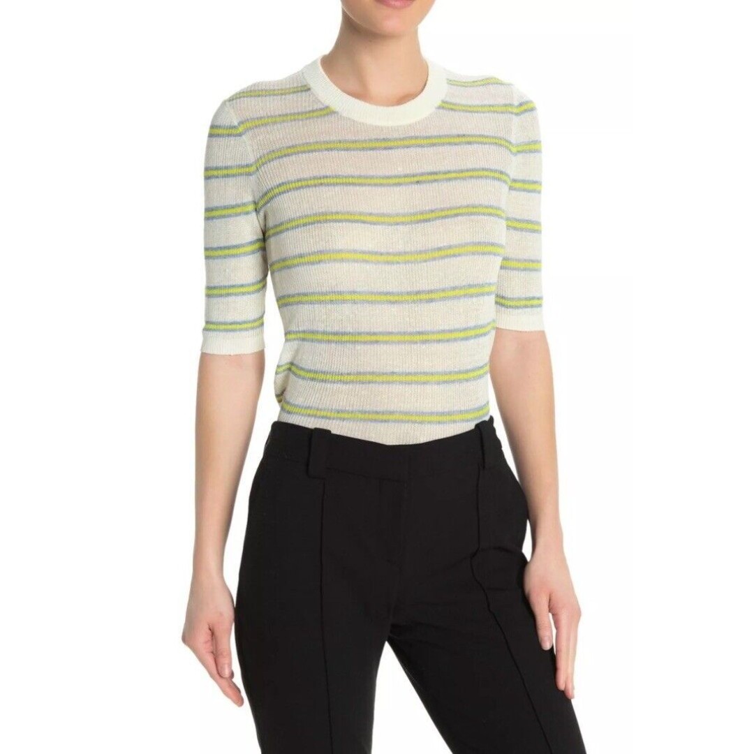 Veronica Beard Dean Ivory Multi Striped Linen Blend Sweater Size Small NEW 250