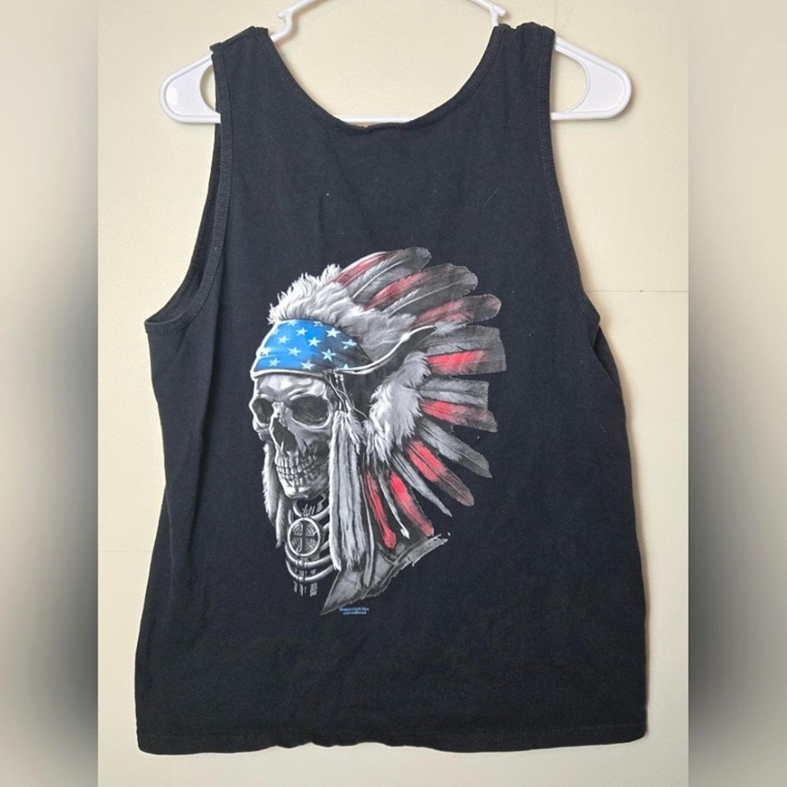 Men's 2016 Liquid Blue Skull Indian Headdress Tank Top, Size Large