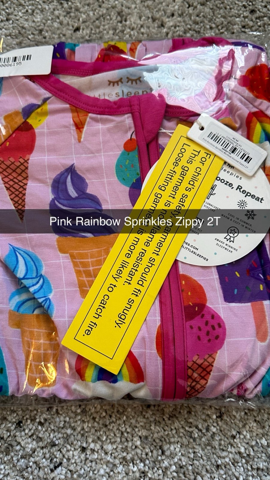 Little Sleepies Rainbow Sprinkles Zippy 2T