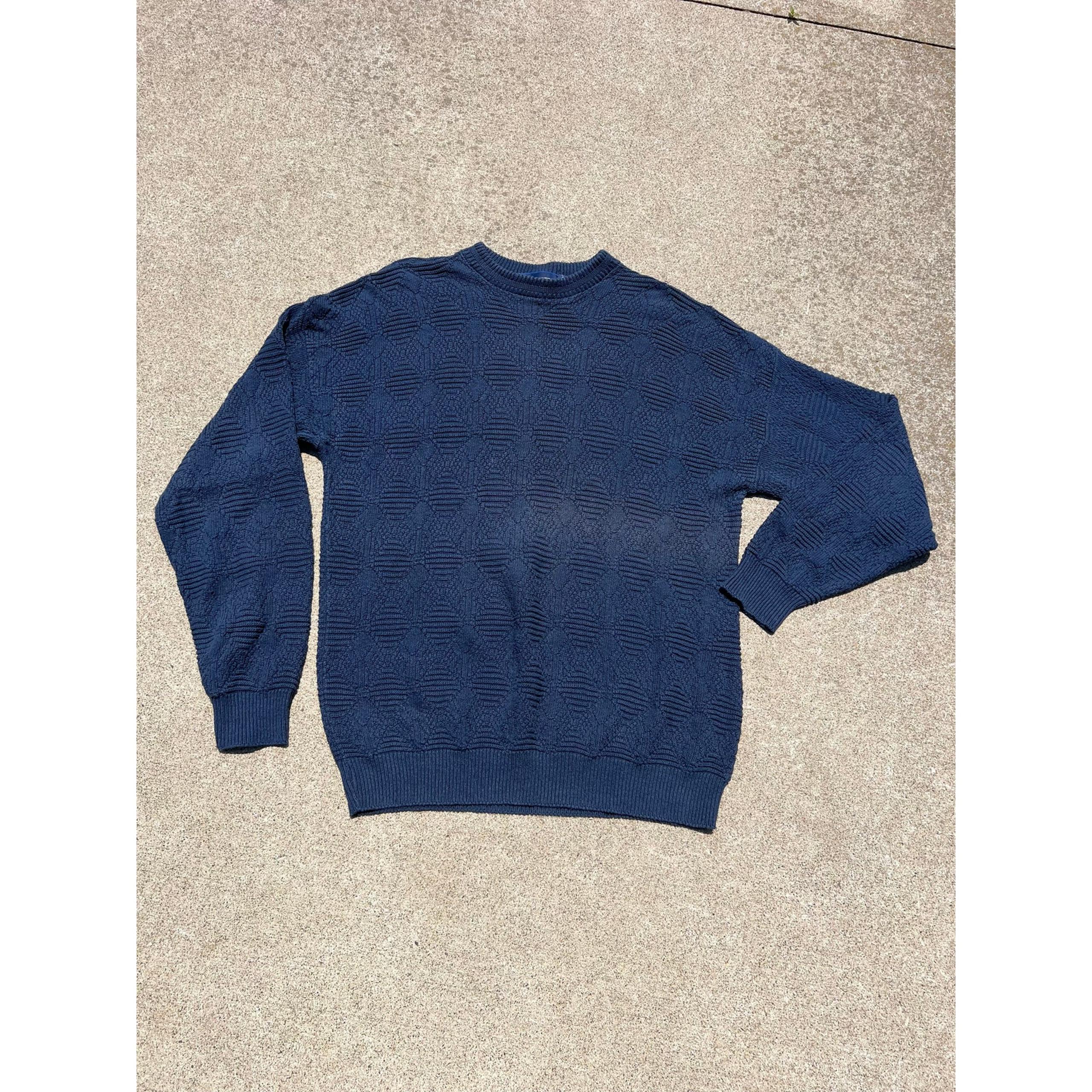 Vintage John Weitz Navy Cotton Dad Crewneck Sweater Size Large American USA